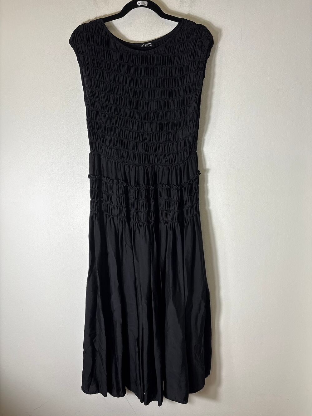 J. Crew Black Smocked Sleeveless A-Line Midi Dress Sz L